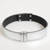 Dolce & Gabbana Silver Textured Leather Gold Tone Metal Neckband