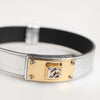 Dolce & Gabbana Silver Textured Leather Gold Tone Metal Neckband