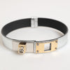 Dolce & Gabbana Silver Textured Leather Gold Tone Metal Neckband