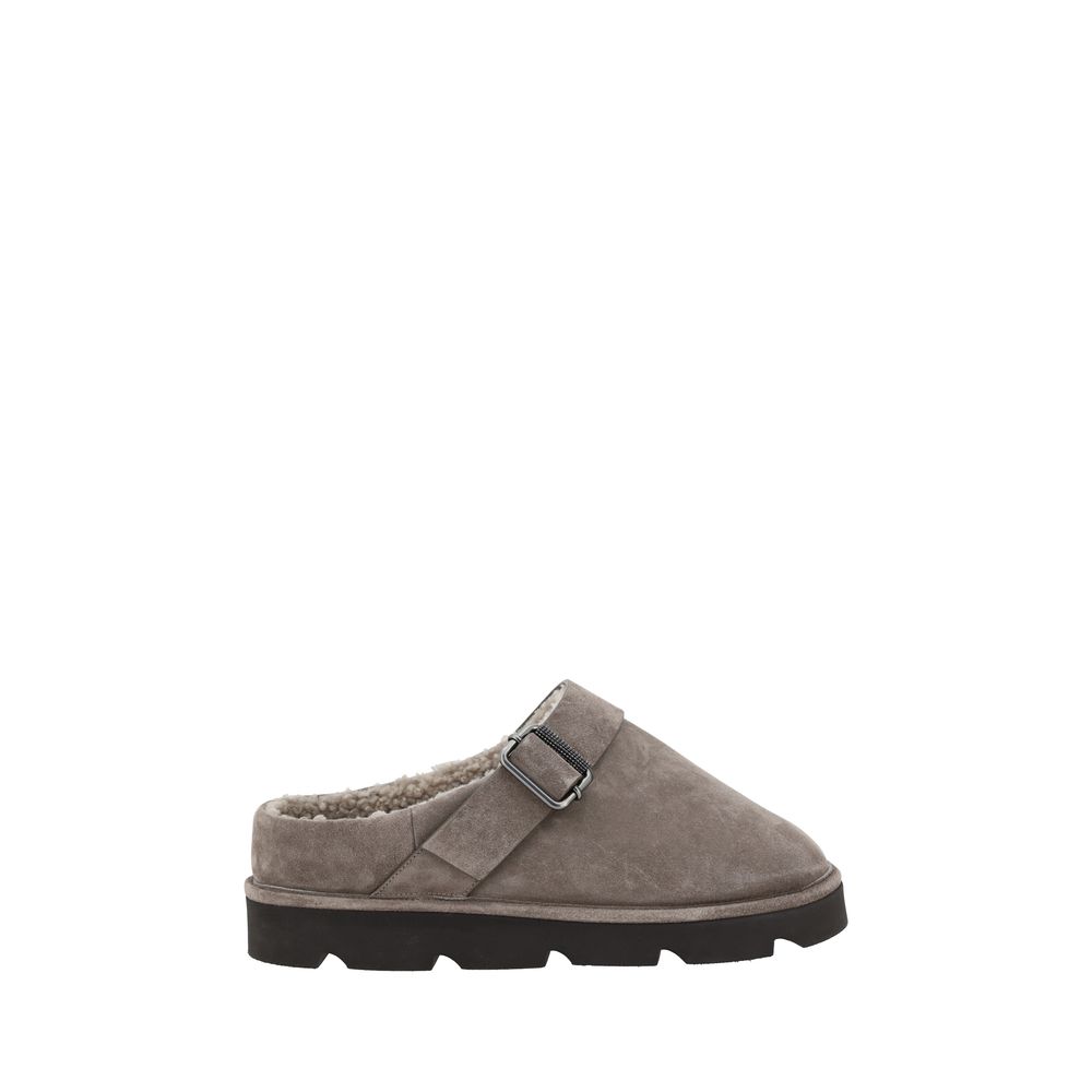 Brunello Cucinelli Clogs aus grauem Kalbsleder (Bos Taurus)