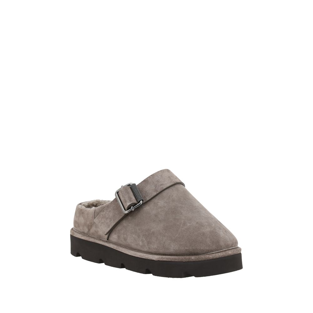 Brunello Cucinelli Clogs aus grauem Kalbsleder (Bos Taurus)