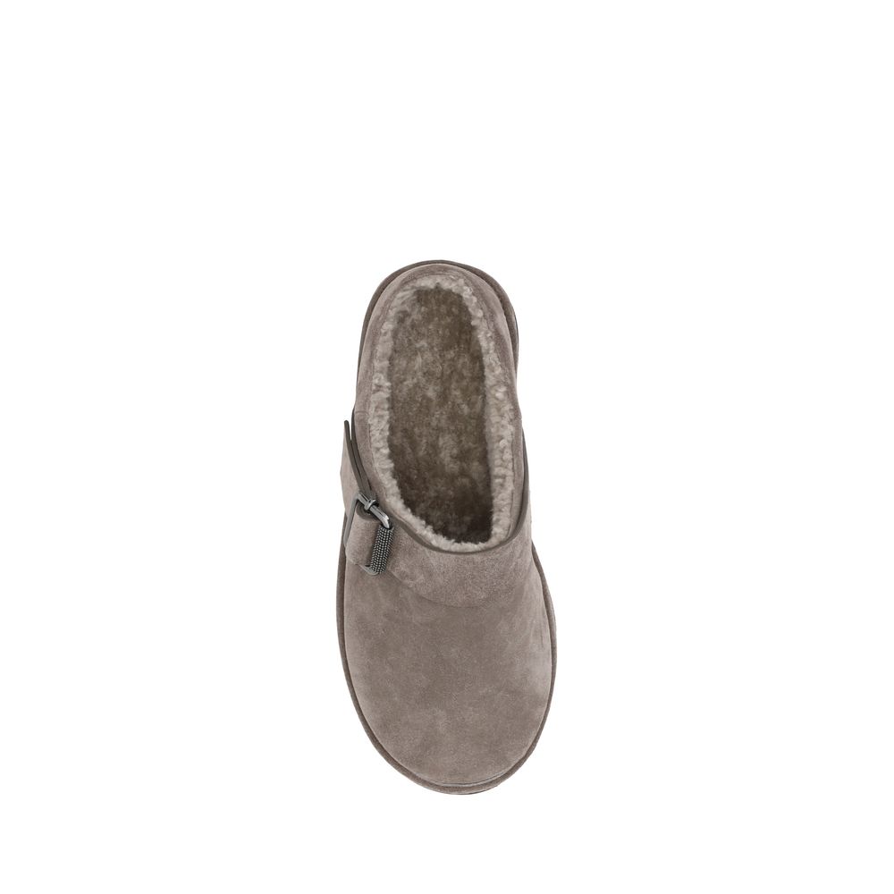 Brunello Cucinelli Clogs aus grauem Kalbsleder (Bos Taurus)