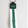 Dolce & Gabbana Green Logo Polyester Silver Brass Holder Keychain Keyring