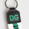 Dolce & Gabbana Green Logo Polyester Silver Brass Holder Keychain Keyring