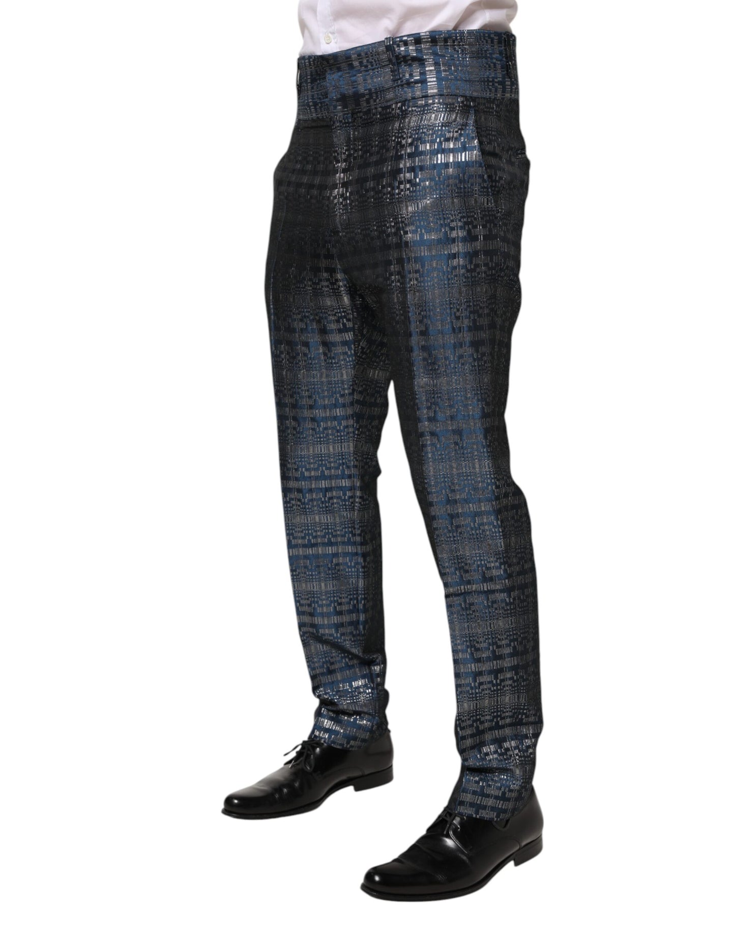 Dolce & Gabbana Blue Silver Shiny Silk Skinny Men Trouser Pants