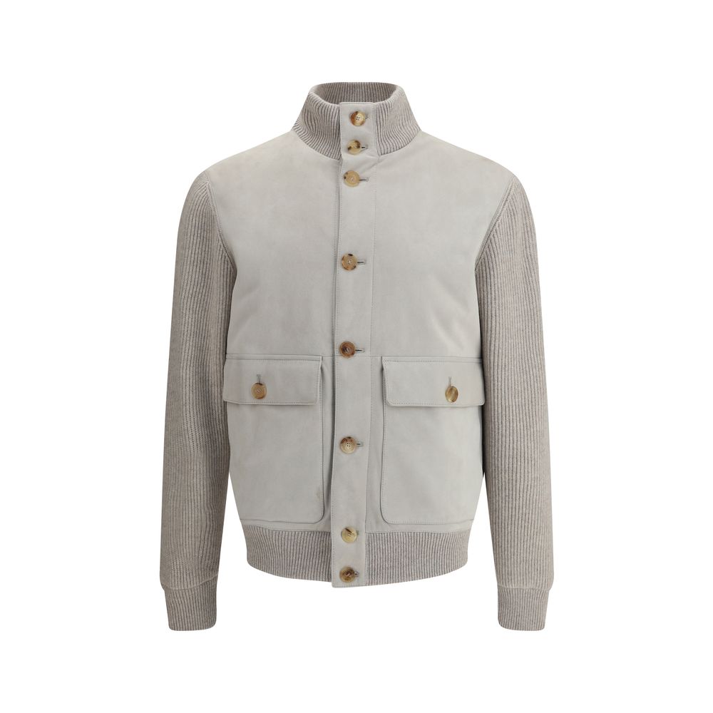 Brunello Cucinelli Graue Lederjacke