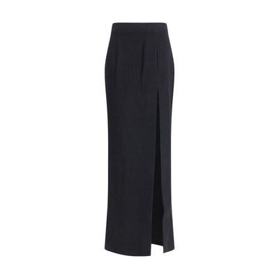 Alessandra Rich Black Fleece Wool Long Skirt