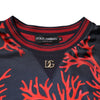 Dolce & Gabbana Silk Navy Red Coral Print Pullover Sweater