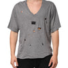 Dolce & Gabbana Gray Cotton Tattered Logo Patch Men T-shirt