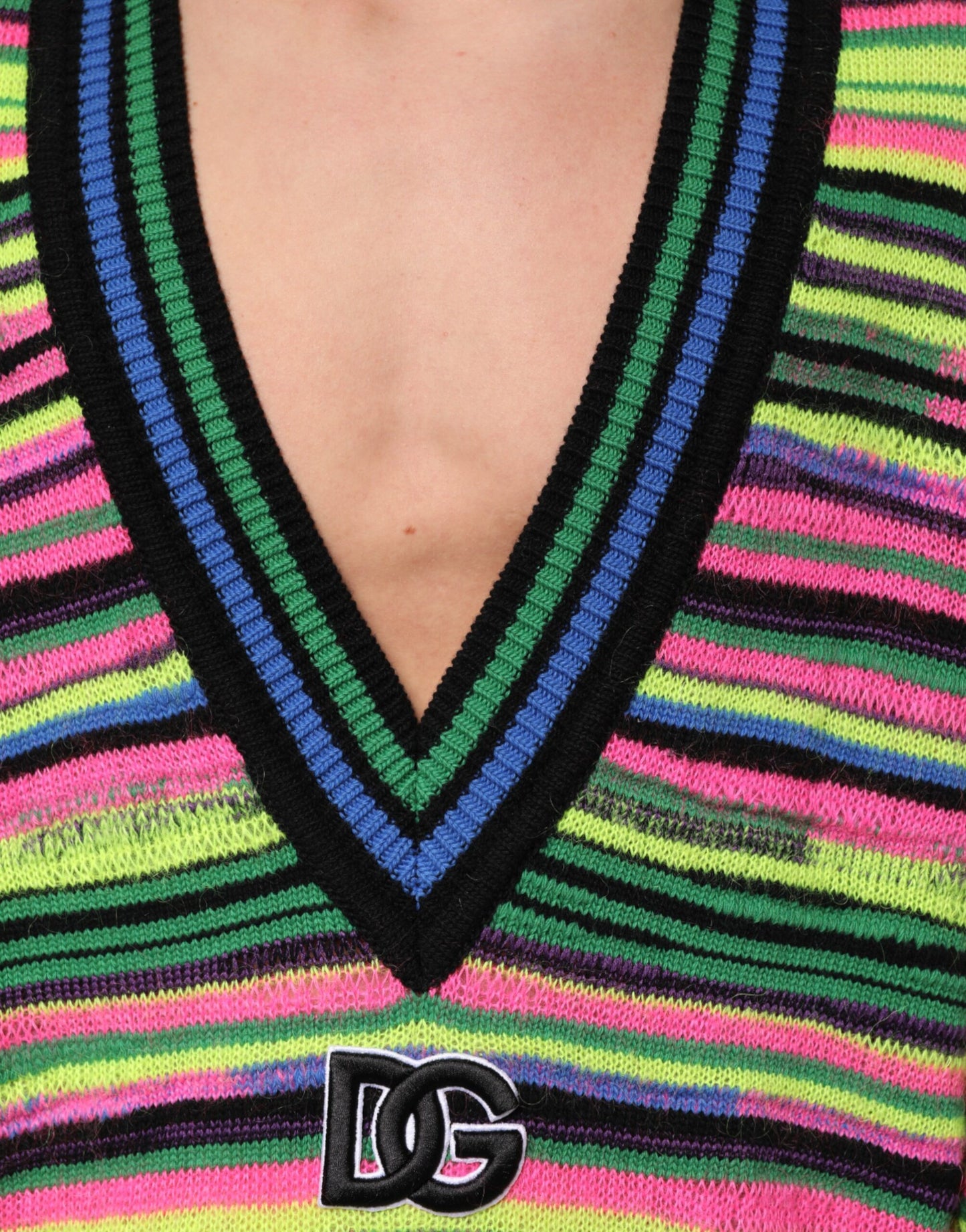 Dolce & Gabbana Multicolor DG Logo V-Neck Knit Pullover Sweater