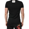 Dolce & Gabbana Black Cotton Tattered Logo V-Neck Men T-shirt