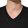 Dolce & Gabbana Black Cotton Tattered Logo V-Neck Men T-shirt