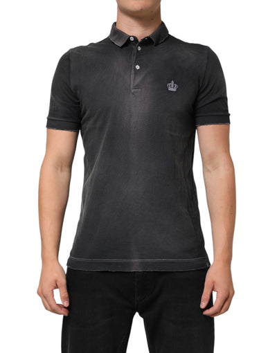 Dolce & Gabbana Gray Cotton Crown Collared Men Polo T-shirt