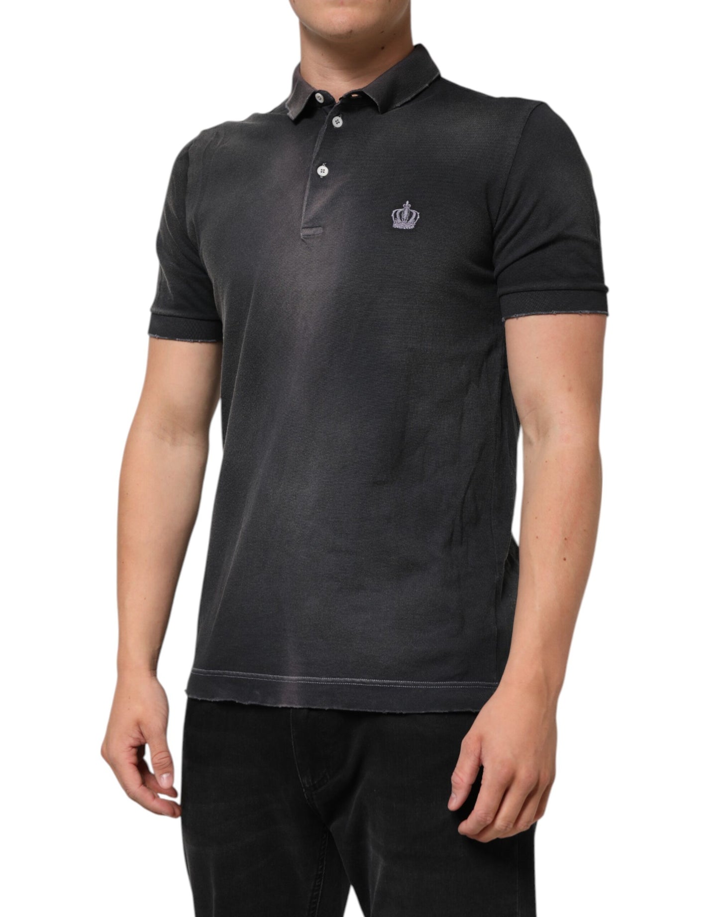 Dolce &amp; Gabbana graues Baumwoll-Poloshirt für Herren mit Kronenkragen