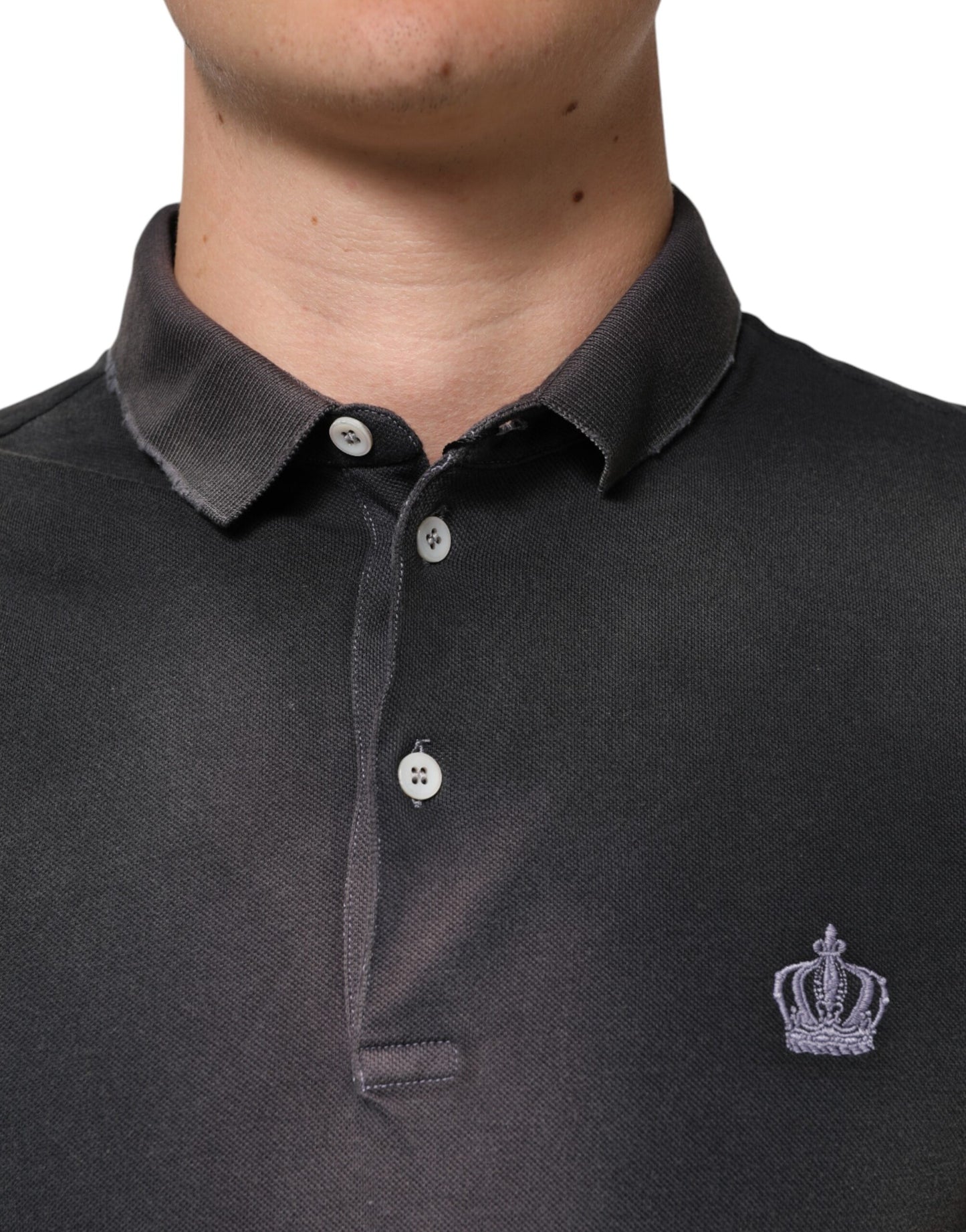 Dolce &amp; Gabbana graues Baumwoll-Poloshirt für Herren mit Kronenkragen