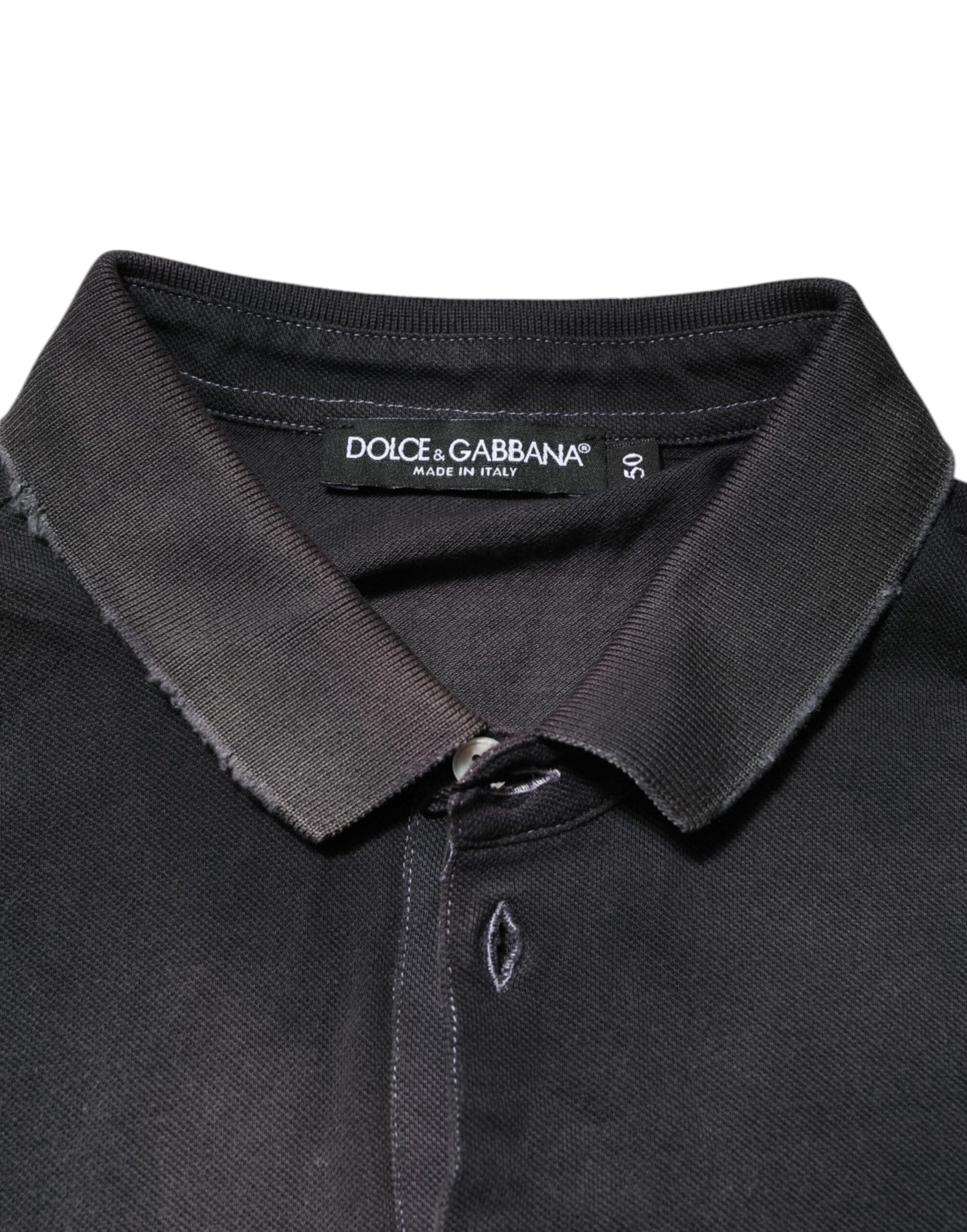Dolce &amp; Gabbana graues Baumwoll-Poloshirt für Herren mit Kronenkragen