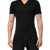 Dolce & Gabbana Black Cotton Plain V-Neck Men Shirt T-shirt