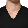 Dolce & Gabbana Black Cotton Plain V-Neck Men Shirt T-shirt