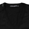 Dolce & Gabbana Black Cotton Plain V-Neck Men Shirt T-shirt