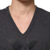 Dolce & Gabbana Black Charcoal DG Logo V-Neck Men T-shirt