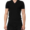 Dolce & Gabbana Black Cotton Slim Fit Men V-Neck Shirt T-shirt