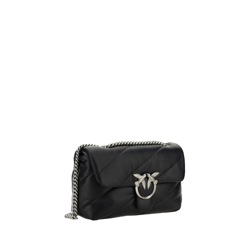 PINKO Black Calf Leather Bos Taurus Shoulder Bag