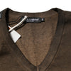 Dolce & Gabbana Dark Brown Cotton Tattered Logo Men T-shirt