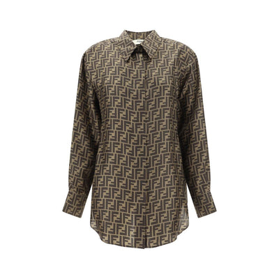 Fendi Brown Silk Pattern Shirt