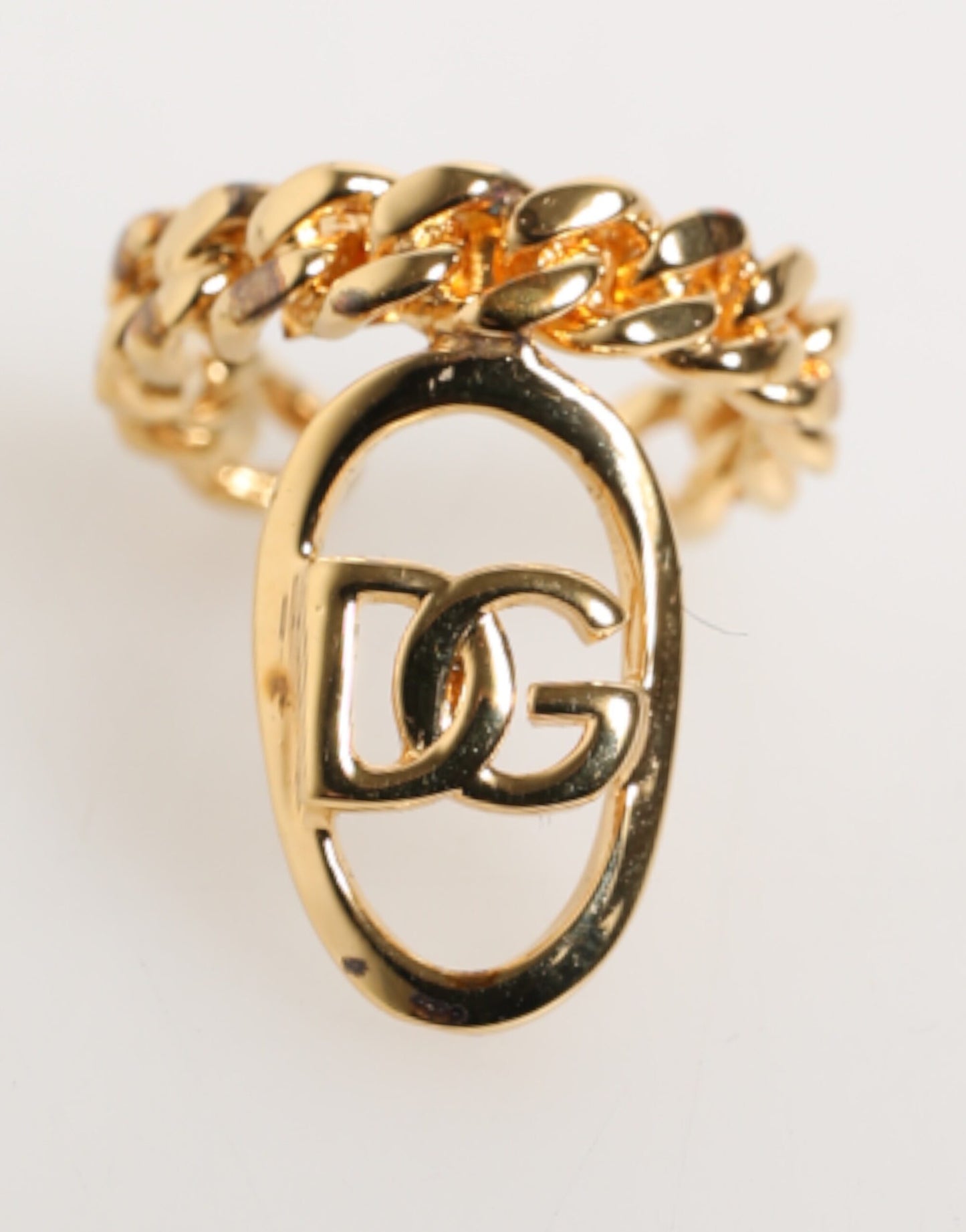 Dolce &amp; Gabbana Goldfarbener Messingring mit ovalem DG-Logo, verstellbar