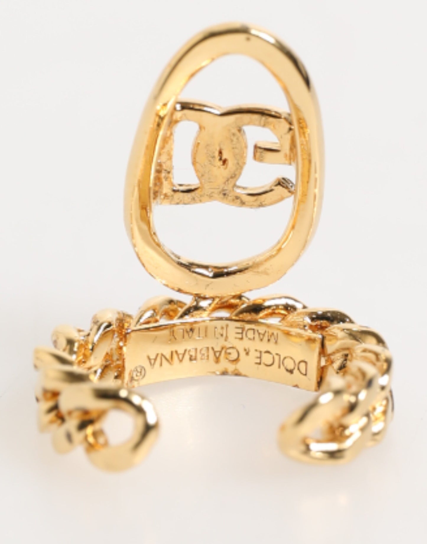 Dolce &amp; Gabbana Goldfarbener Messingring mit ovalem DG-Logo, verstellbar