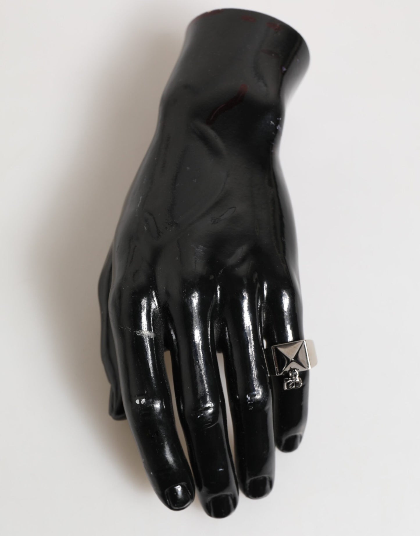 Dolce & Gabbana Silver Tone Pyramid DG Logo Real Brass Ring