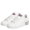 Dolce & Gabbana White Purple Leather Low Top Sneakers Shoes