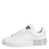Dolce & Gabbana White Purple Leather Low Top Sneakers Shoes