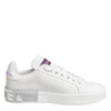 Dolce & Gabbana White Purple Leather Low Top Sneakers Shoes