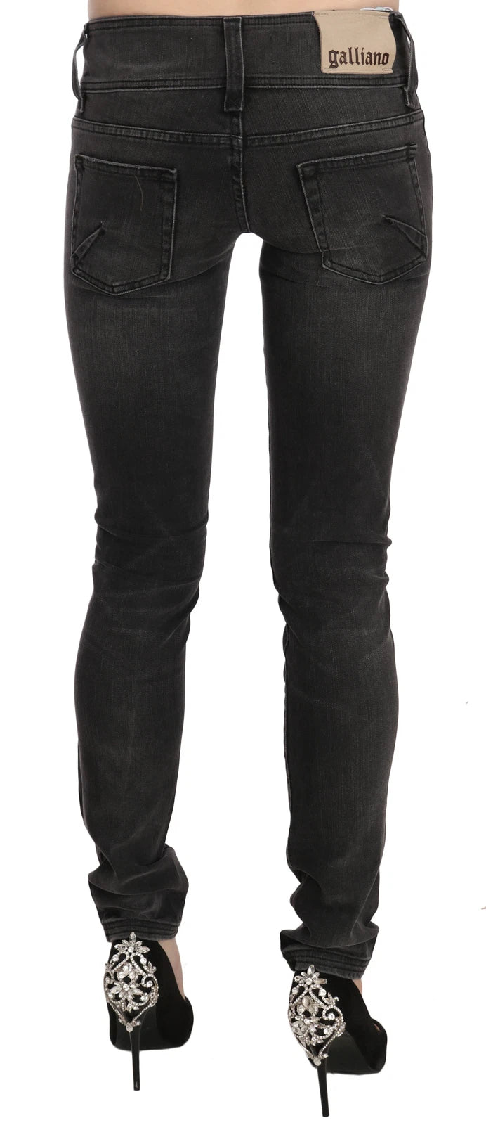 John Galliano Schwarze, gewaschene, figurbetonte Skinny-Jeans mit niedrigem Bund. 