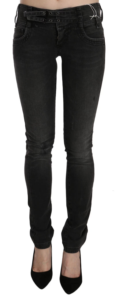John Galliano Schwarze, gewaschene, figurbetonte Skinny-Jeans mit niedrigem Bund. 