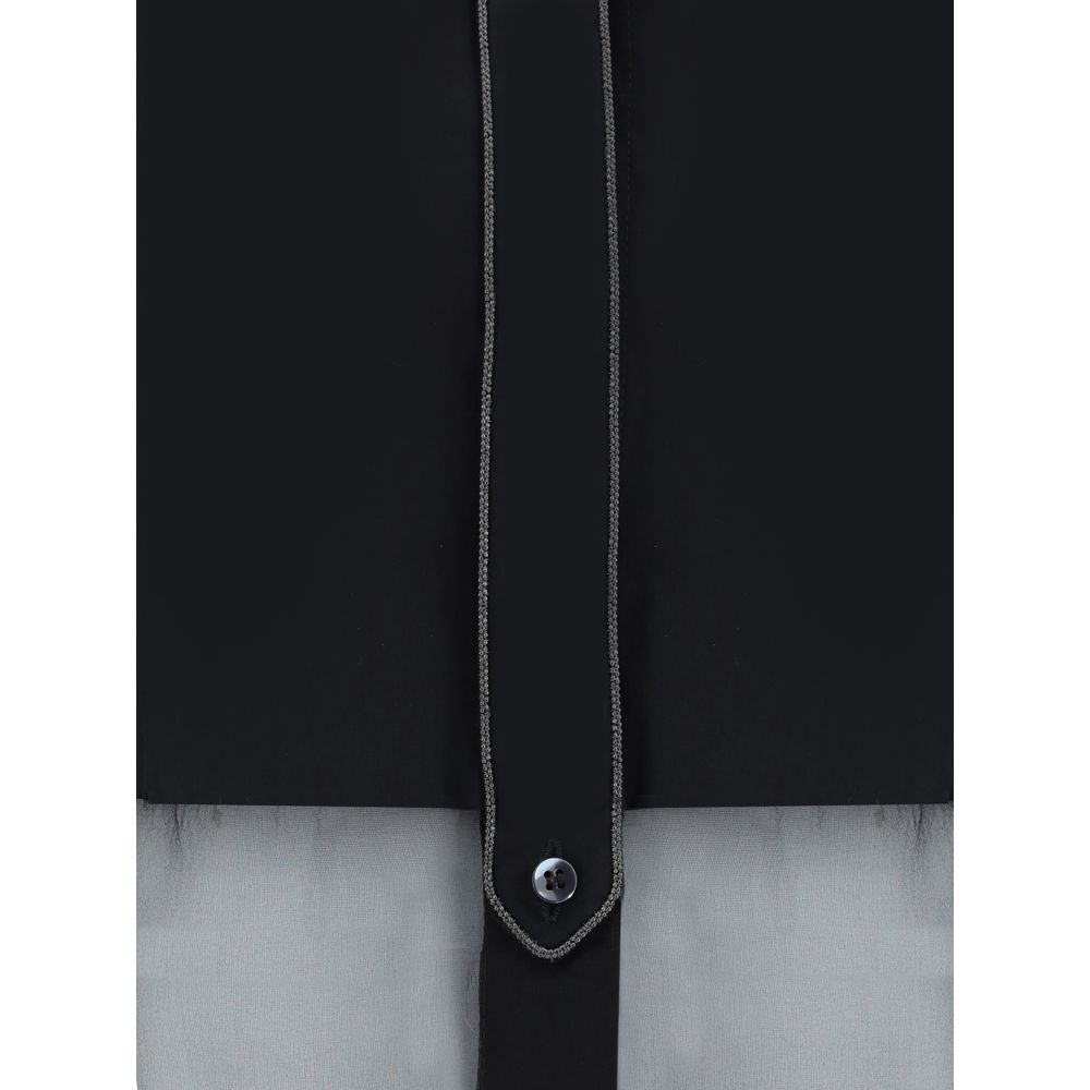 Brunello Cucinelli Schwarzes Baumwollhemd mit Muster
