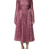 Dolce & Gabbana Pink Floral Lace Long Sleeve Midi Dress