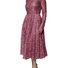 Dolce & Gabbana Pink Floral Lace Long Sleeve Midi Dress