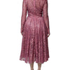 Dolce & Gabbana Pink Floral Lace Long Sleeve Midi Dress