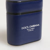 Dolce & Gabbana Blue Leather Logo Print Flip Holder Men Airpods Case