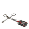 Dolce & Gabbana Black Red Military Leather Patch DG Logo Keychain Keyring