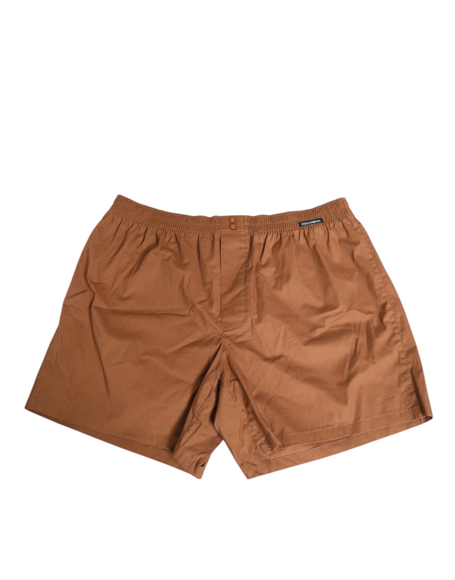 Dolce & Gabbana Brown Cotton Boxer Waistband Short Swimwear