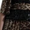 Dolce & Gabbana Leopard Print Silk Sequin Ruffle Maxi Dress