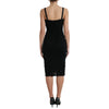 Dolce & Gabbana Black Wool Sleeveless Rose Applique Dress