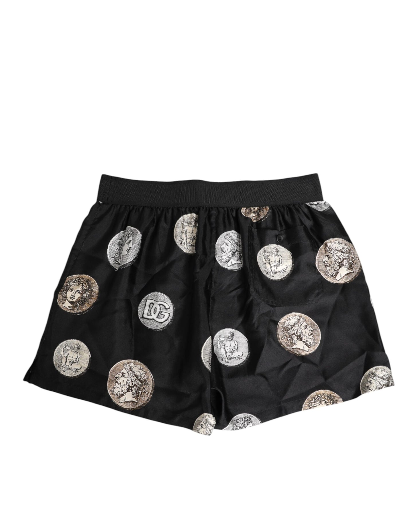 Dolce & Gabbana Black Silk Ancient Coin Print Boxer Short Swimwear