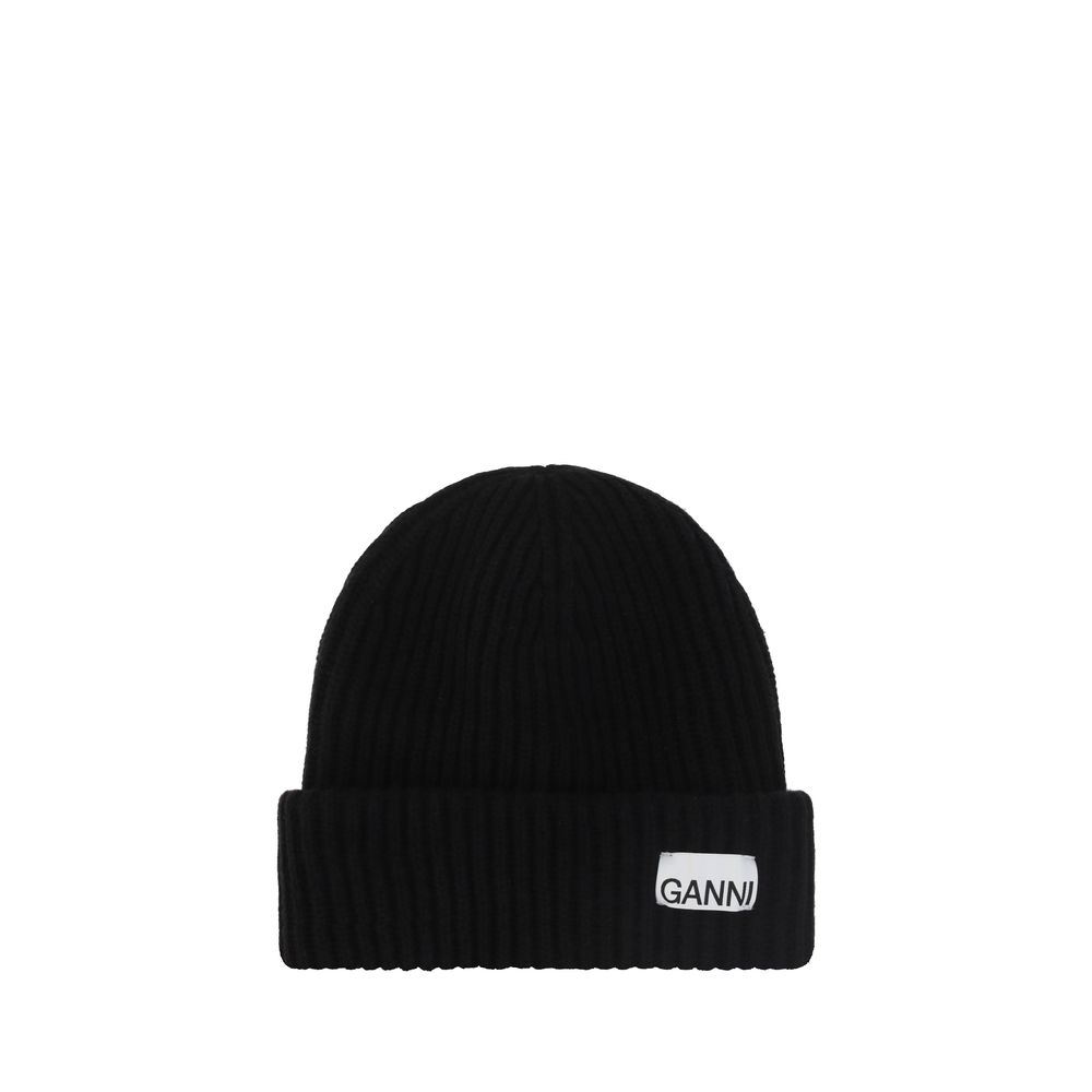 Ganni Black Wool Beanie