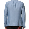Dolce & Gabbana Light Blue Linen Double Breasted Men Jacket Blazer