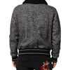 Dolce & Gabbana Gray Wool Herringbone Shearling Collar Bomber Jacket