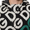 Dolce & Gabbana Black White Logo Print Hooded Coat Men Jacket